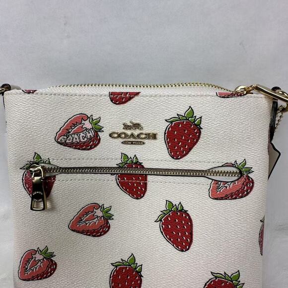 COACH Mini Rowan File Bag Crossbody With Strawberry Print In Canvas/Chalk CAQ09 - Picture 6 of 7